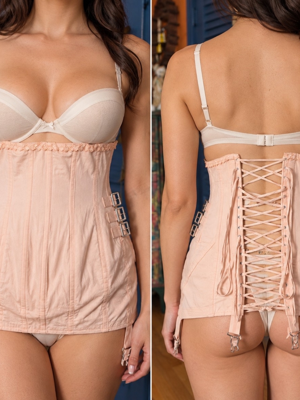 VTG 1940s Spencer Fan Laced Corset Girdle Garter Skirt
